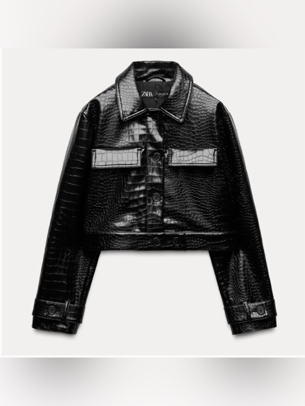 Zara Faux Leather Croc-Embossed Cropped Jacket  Size Large NWT